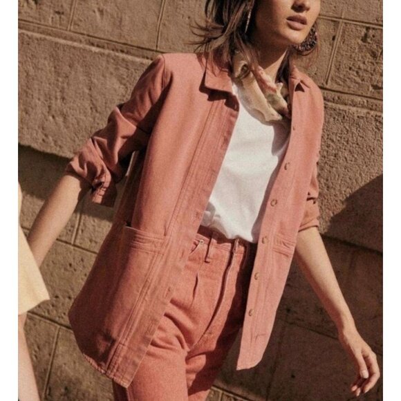 Sézane Will Jacket Dusty Rose Cotton Blend Button Front SZ. Large - Picture 1 of 16